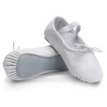 White Leather Ballet Shoes Full Sole